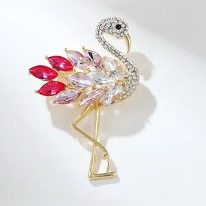 Flamingo Brooch with Red and Gold Details